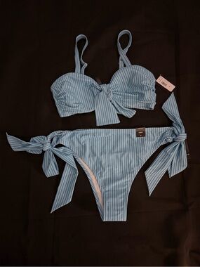 NWT Torrid Striped Light Blue Tie-Side Bikini Set